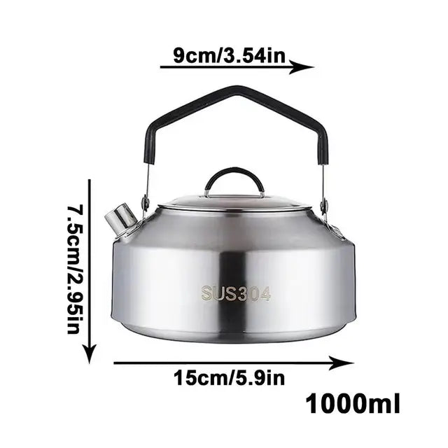 Durable Camping Water Kettle - 1L/1.5L Outdoor Coffee and Tea Kettle for Picnics, Travel, and Tourism Cookware