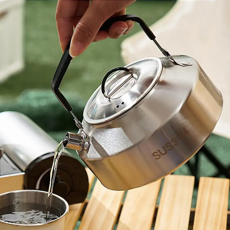 Durable Camping Water Kettle - 1L/1.5L Outdoor Coffee and Tea Kettle for Picnics, Travel, and Tourism Cookware