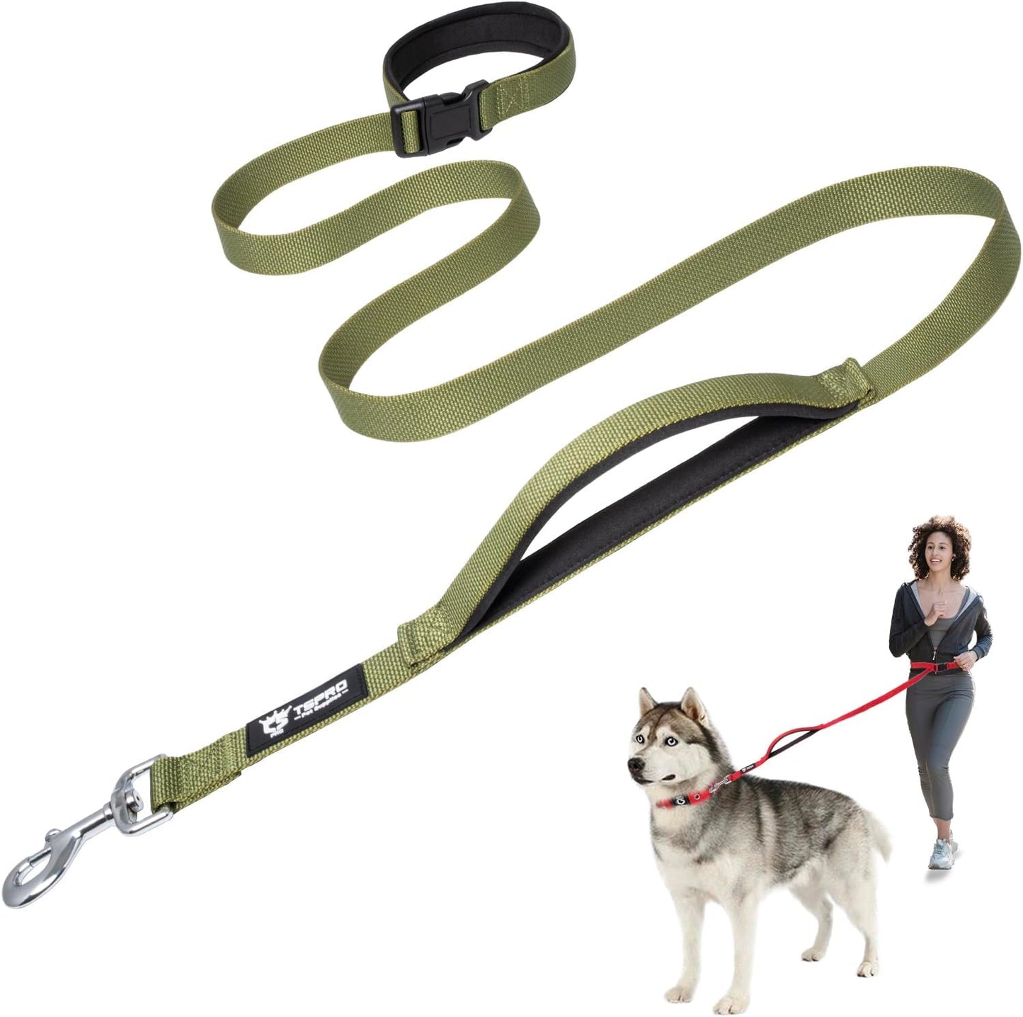 Hands Free Dog Leash Adjustable Walking Running Dog Leash with Control Safety Padded Handle and Heavy Duty Clasp for Small Medium Large Dogs(Green)