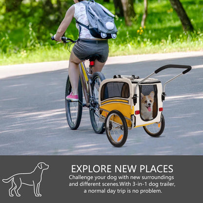 Aobei 3-In-1 Dog Bicycle Trailer, Dog Stroller, and Dog Jogging Stroller