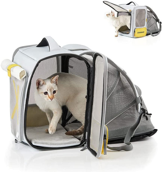 Soft-Sided Cat Backpack Carrier for Large Cats Small Dogs, Expandable and Ventilated Cat Puppy Bag Airline Approved for Summer Traveling