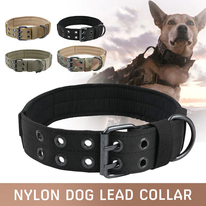 2" Wide Tactical Heavy Duty Nylon Large Dog Collar K9 Military with Metal Buckle